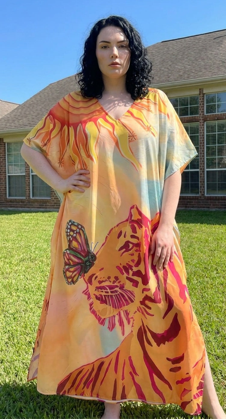 Peach Animal Plus Size Kaftan for Women 1X-3X | GypsieBlu