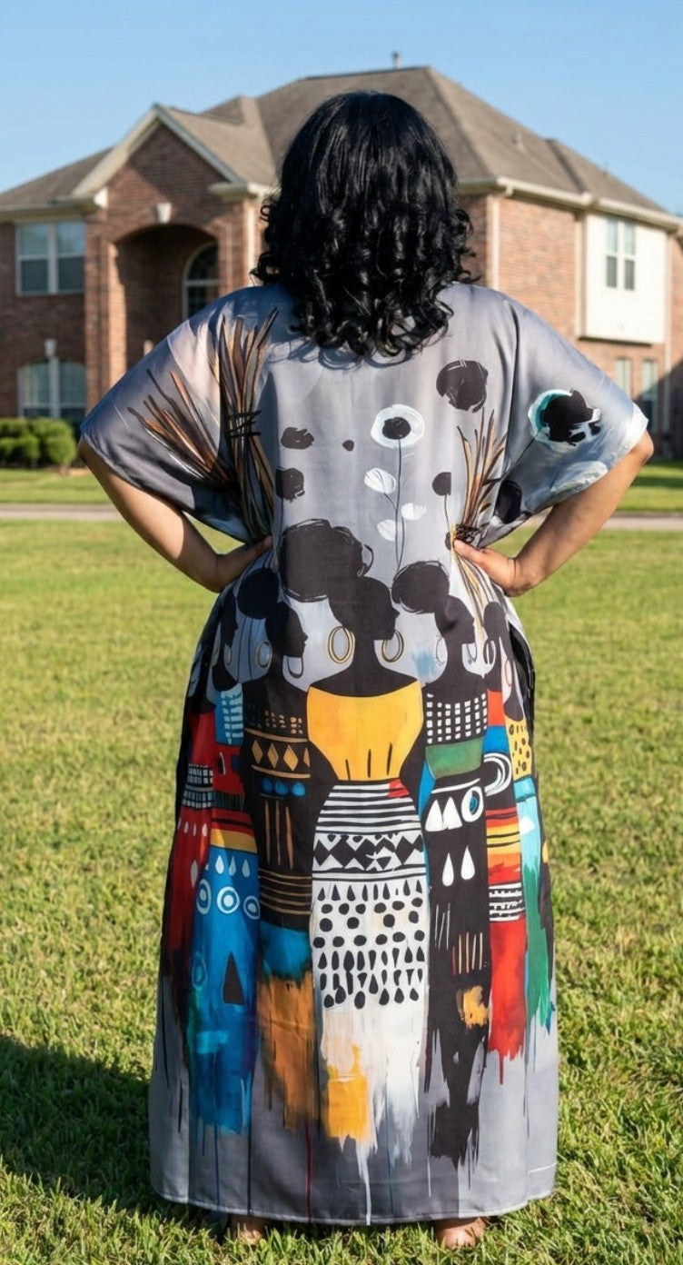 Gray Abstract Plus Size Kaftan for Women — front view