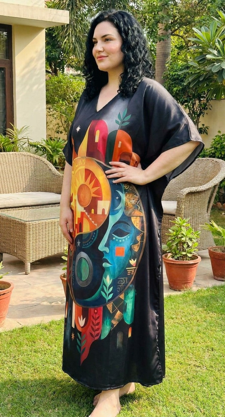 Black Abstract Plus Size Kaftan for Women — full-length view