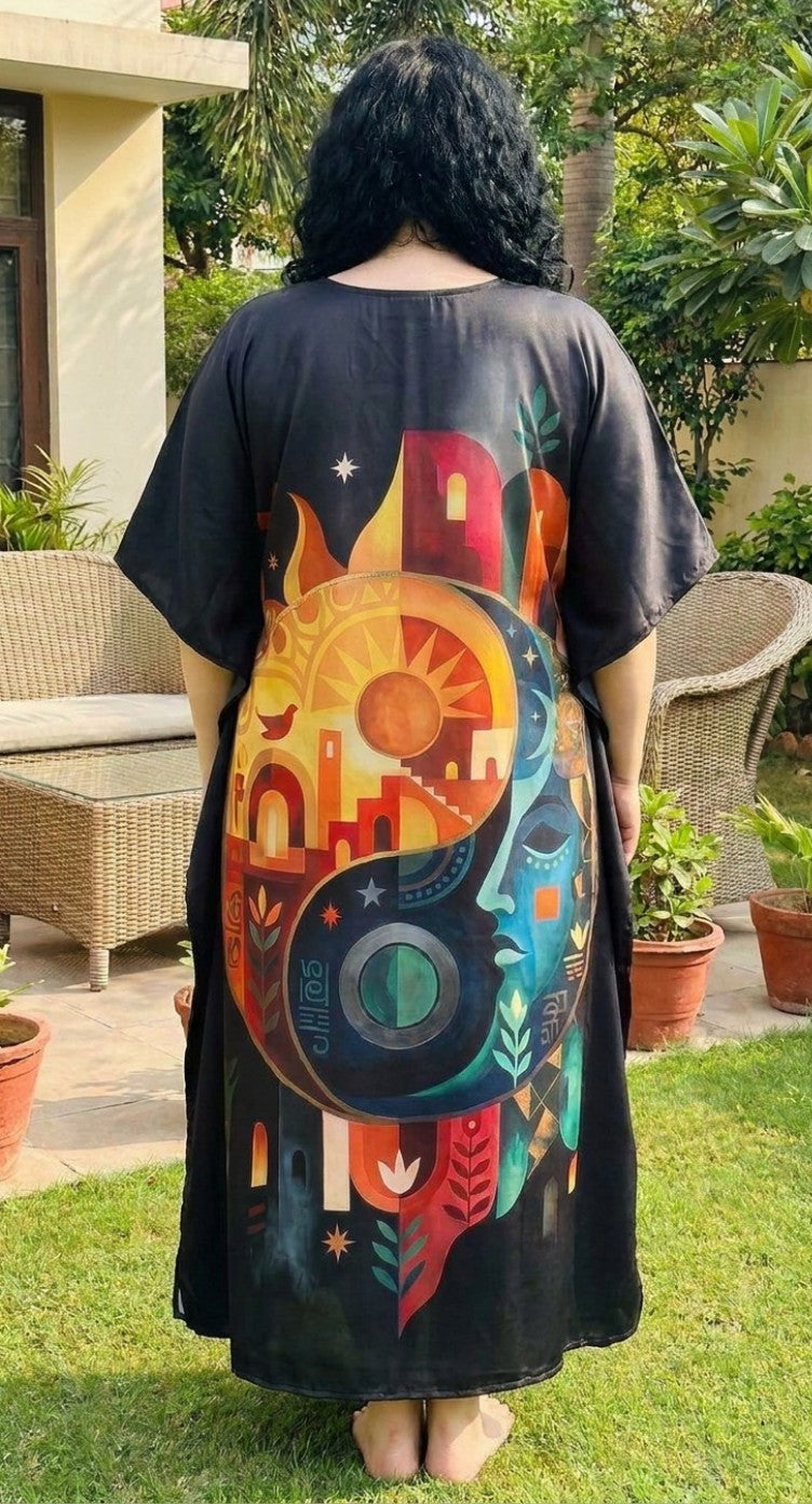 Black Abstract Plus Size Kaftan for Women — front view