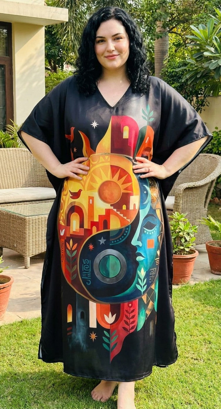 Black Abstract Plus Size Kaftan for Women
