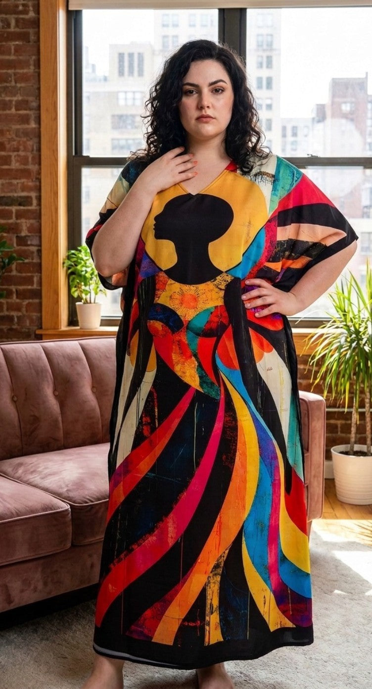 Multicolor Artistic Plus Size Kaftan for Women 1X-3X | GypsieBlu