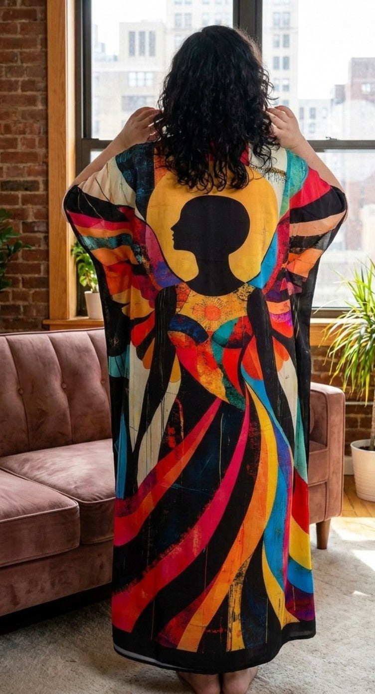 Multicolor Artistic Plus Size Kaftan for Women — front view