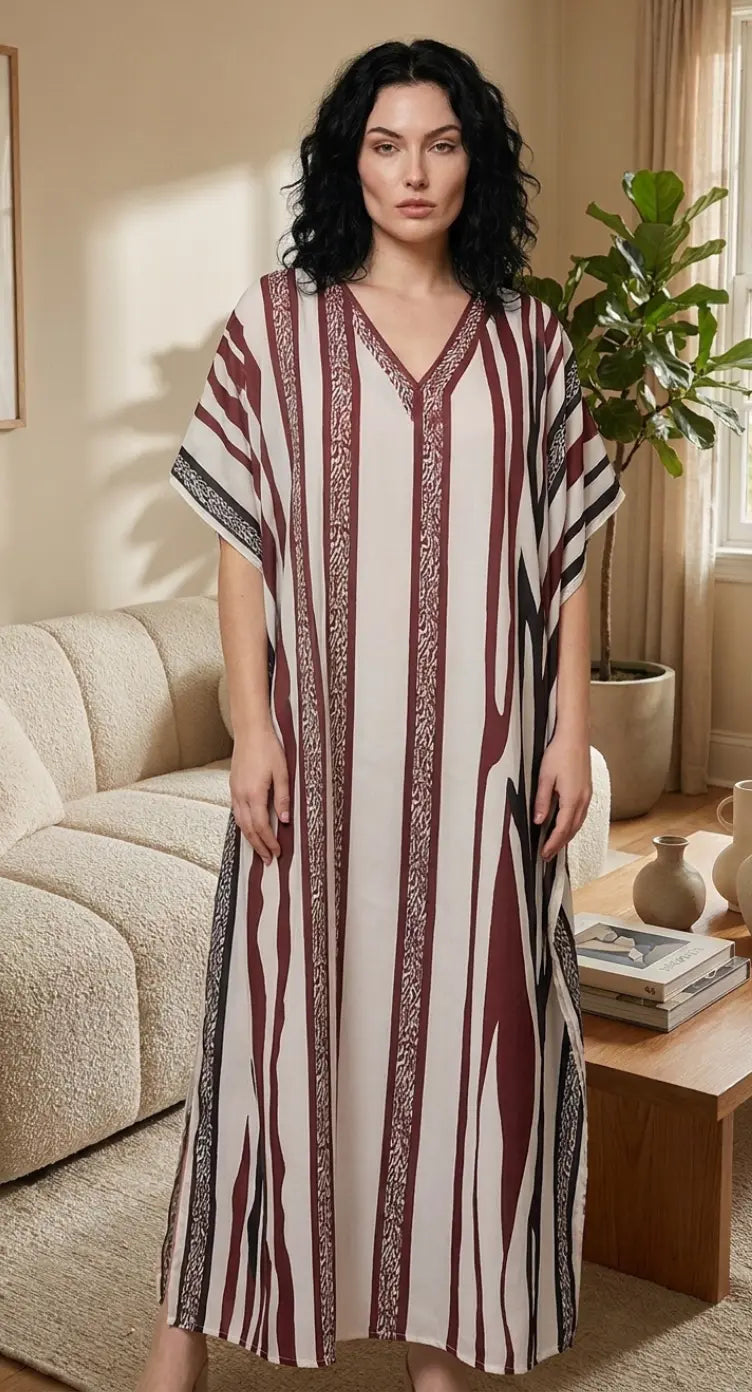 Cream Striped Plus Size Kaftan for Women 1X-3X | GypsieBlu