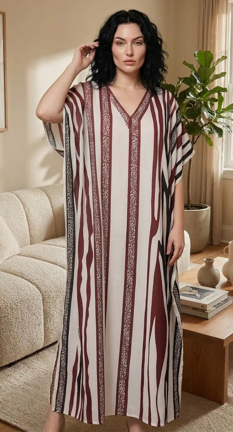 Cream Striped Plus Size Kaftan for Women 1X-3X | GypsieBlu
