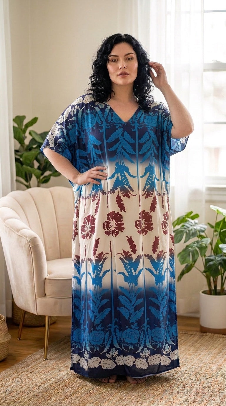 Black and Cream Floral Plus Size Kaftan for Women 1X-3X | GypsieBlu