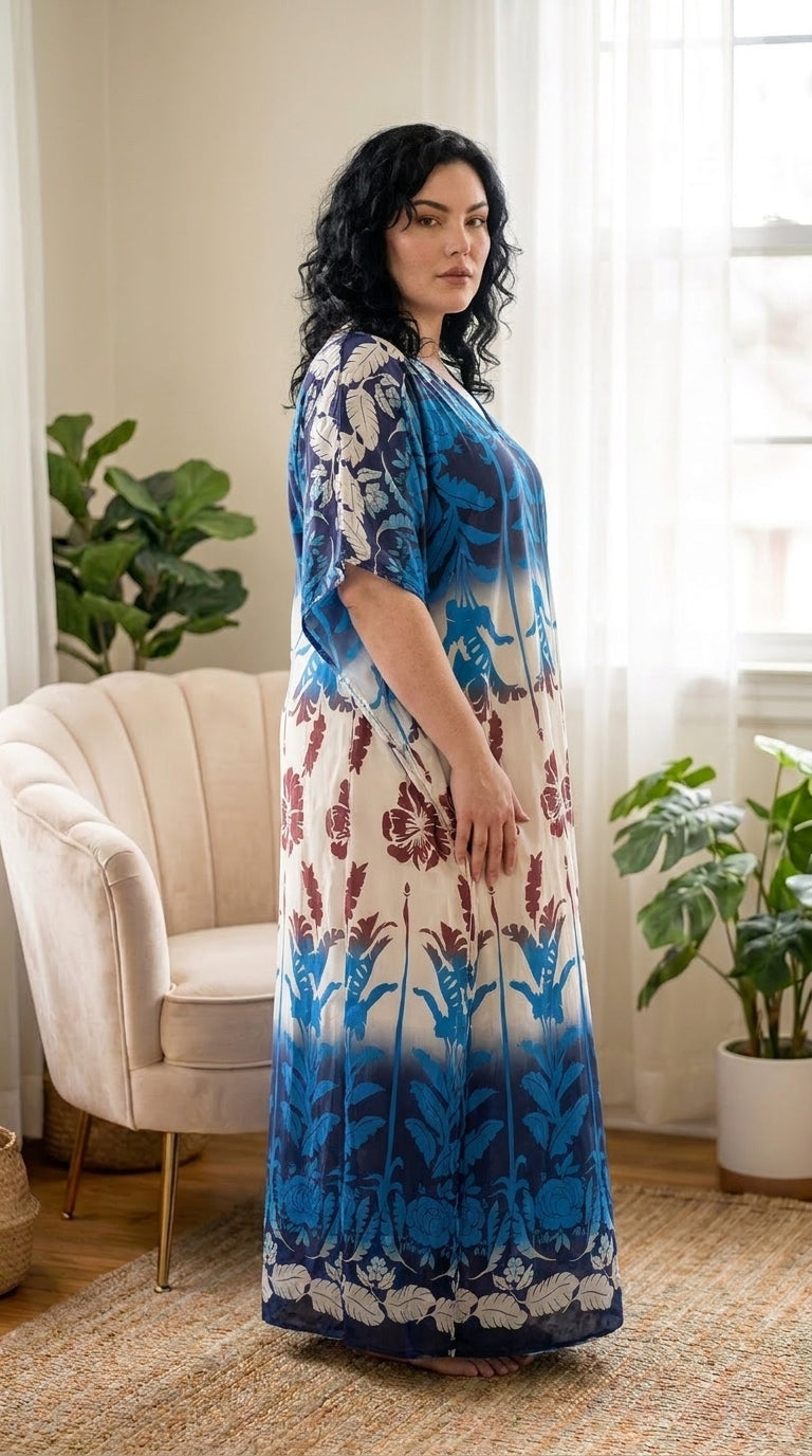 Black and Cream Floral Plus Size Kaftan for Women 1X-3X | GypsieBlu