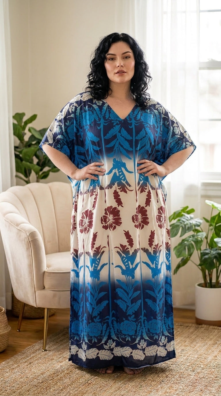 Black and Cream Floral Plus Size Kaftan for Women 1X-3X | GypsieBlu