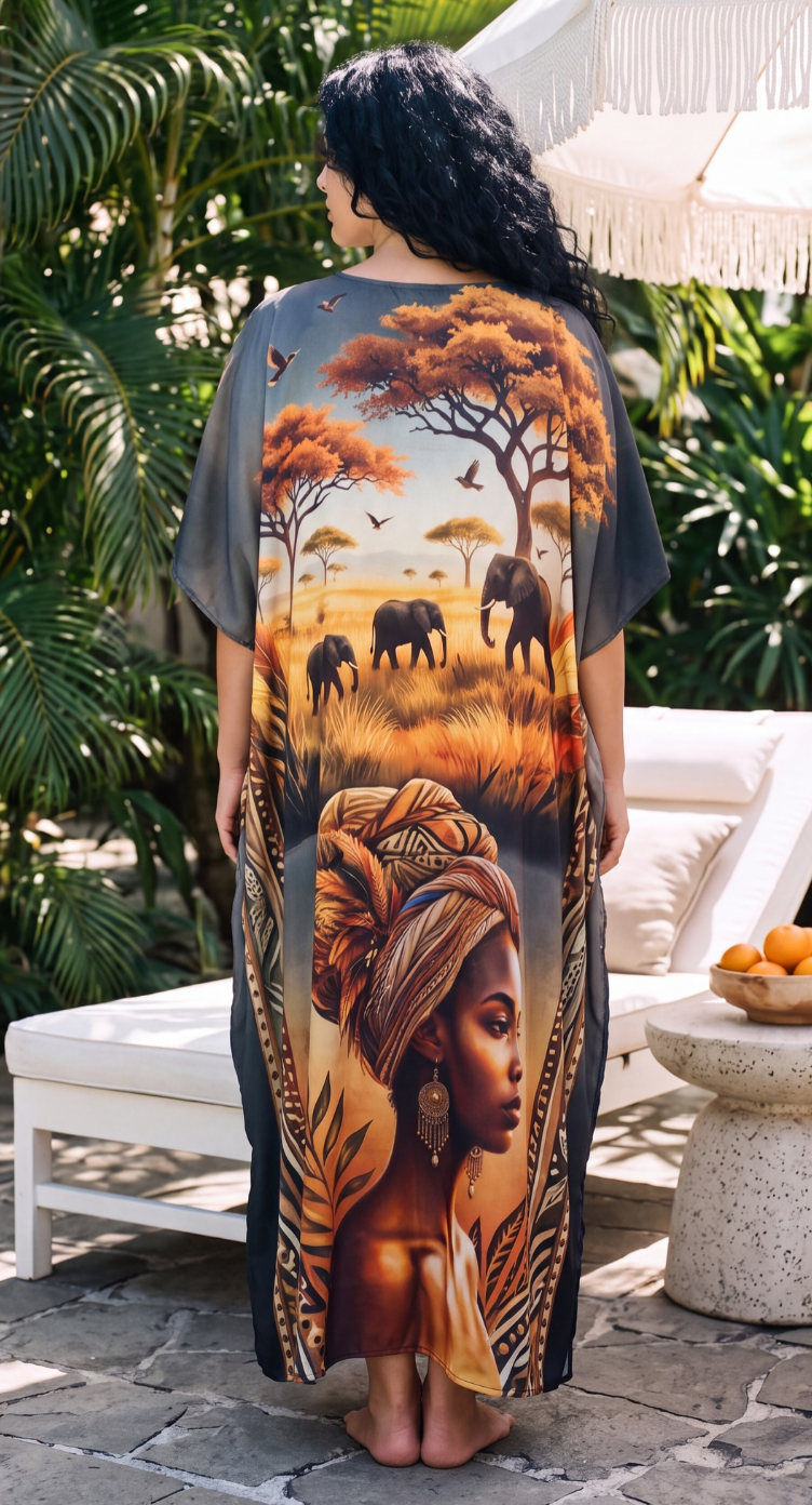 Gray Tribal Plus Size Kaftan for Women 1X-3X | GypsieBlu