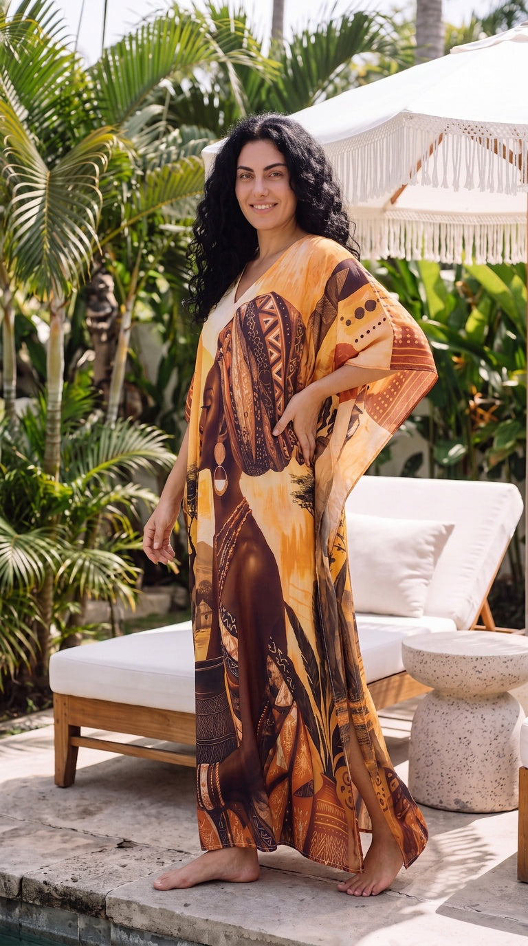 Beige Tribal Plus Size Kaftan for Women 1X-3X | GypsieBlu