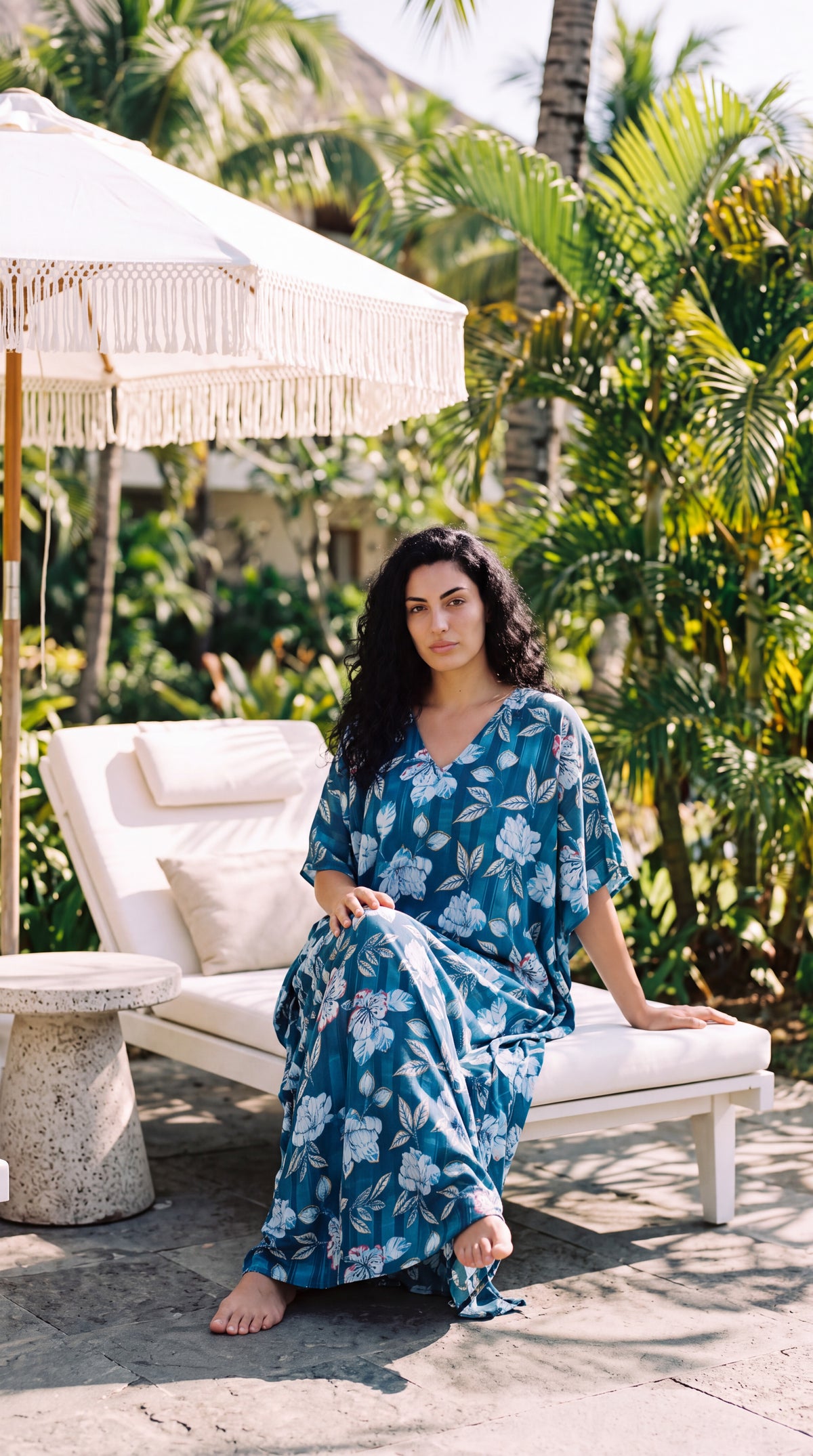 Navy Blue Floral Plus Size Kaftan for Women 1X-3X | GypsieBlu