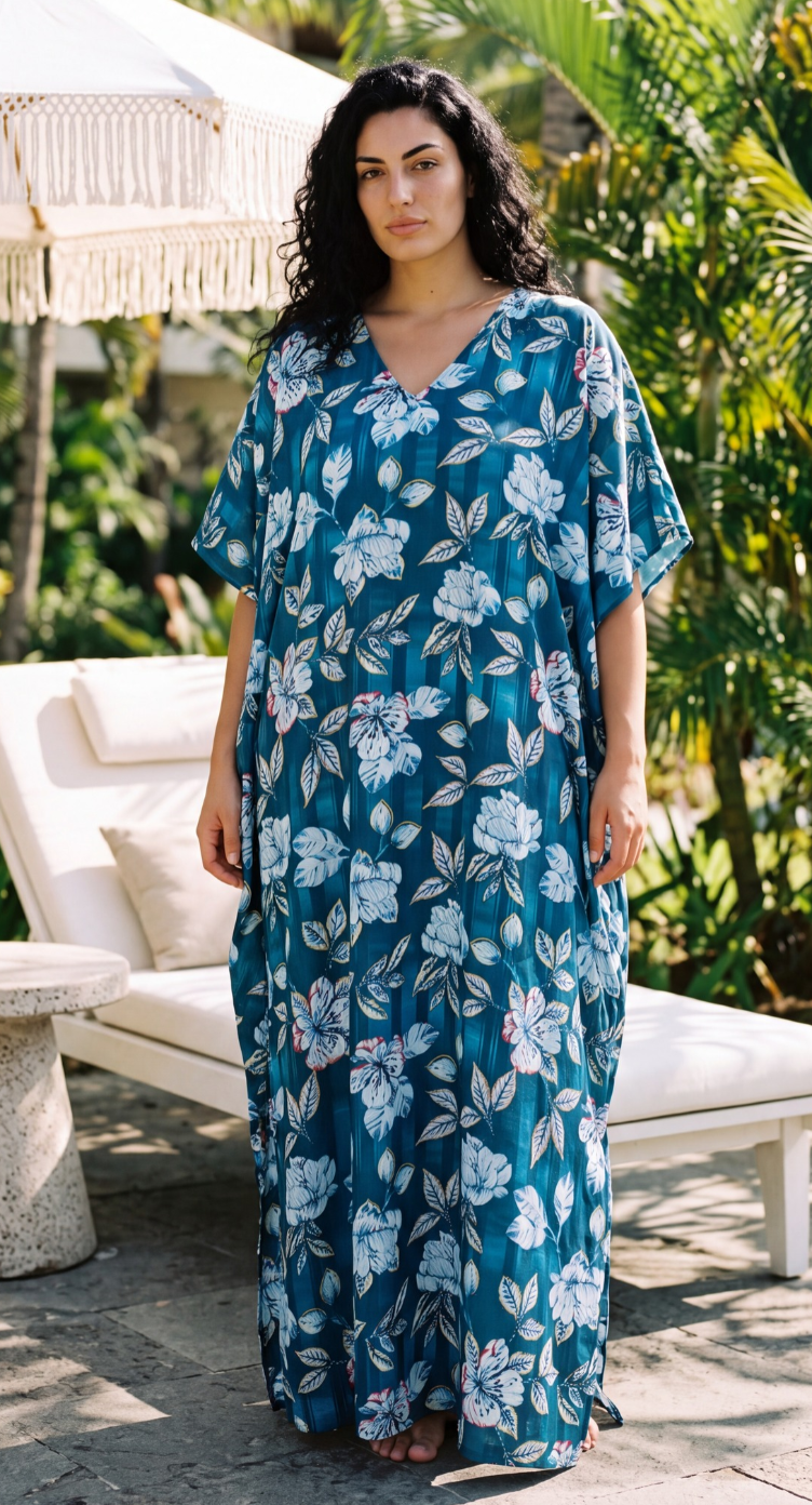 Navy Blue Floral Plus Size Kaftan for Women 1X-3X | GypsieBlu