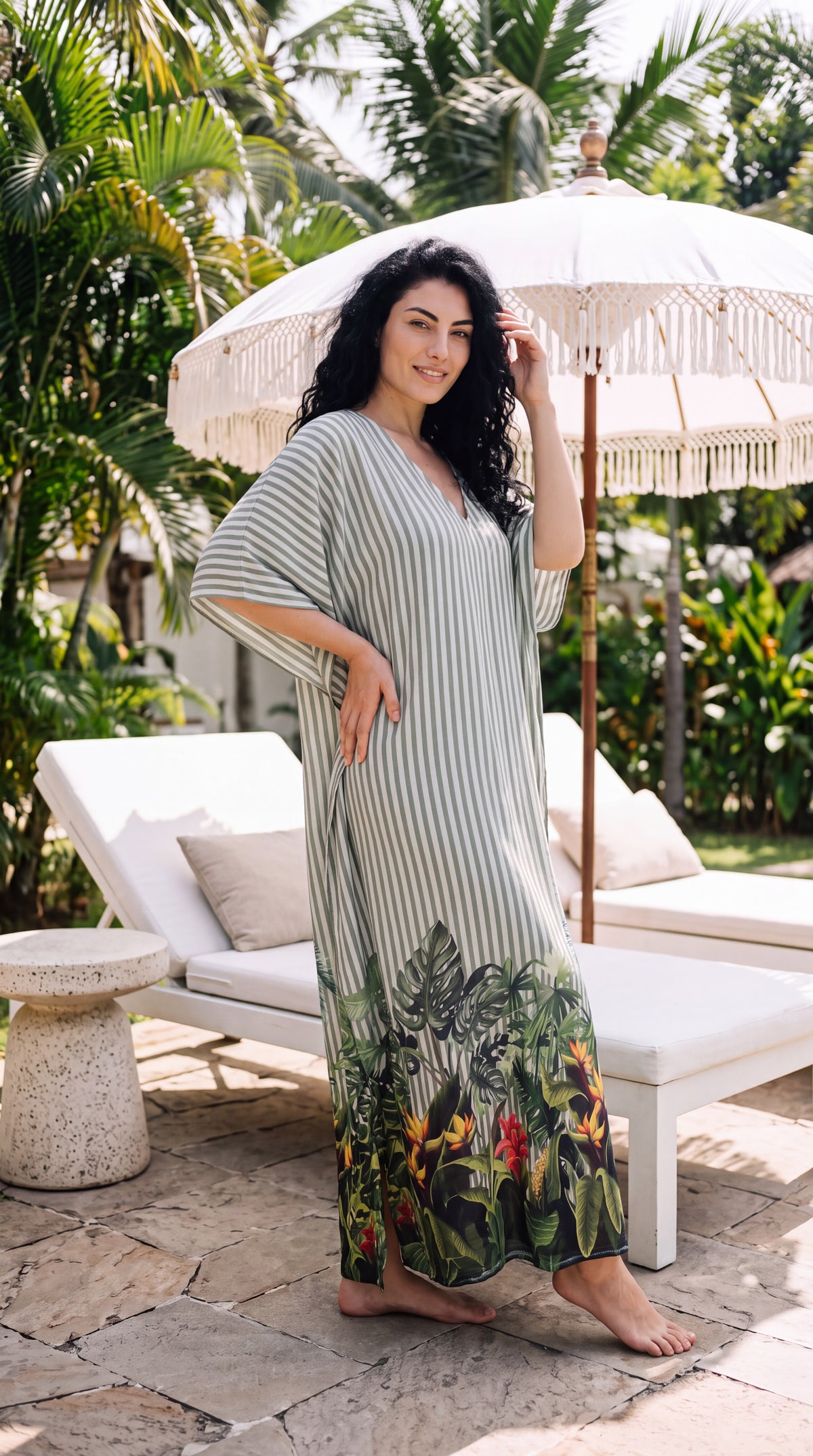 Light Green Striped Plus Size Kaftan for Women 1X-3X | GypsieBlu