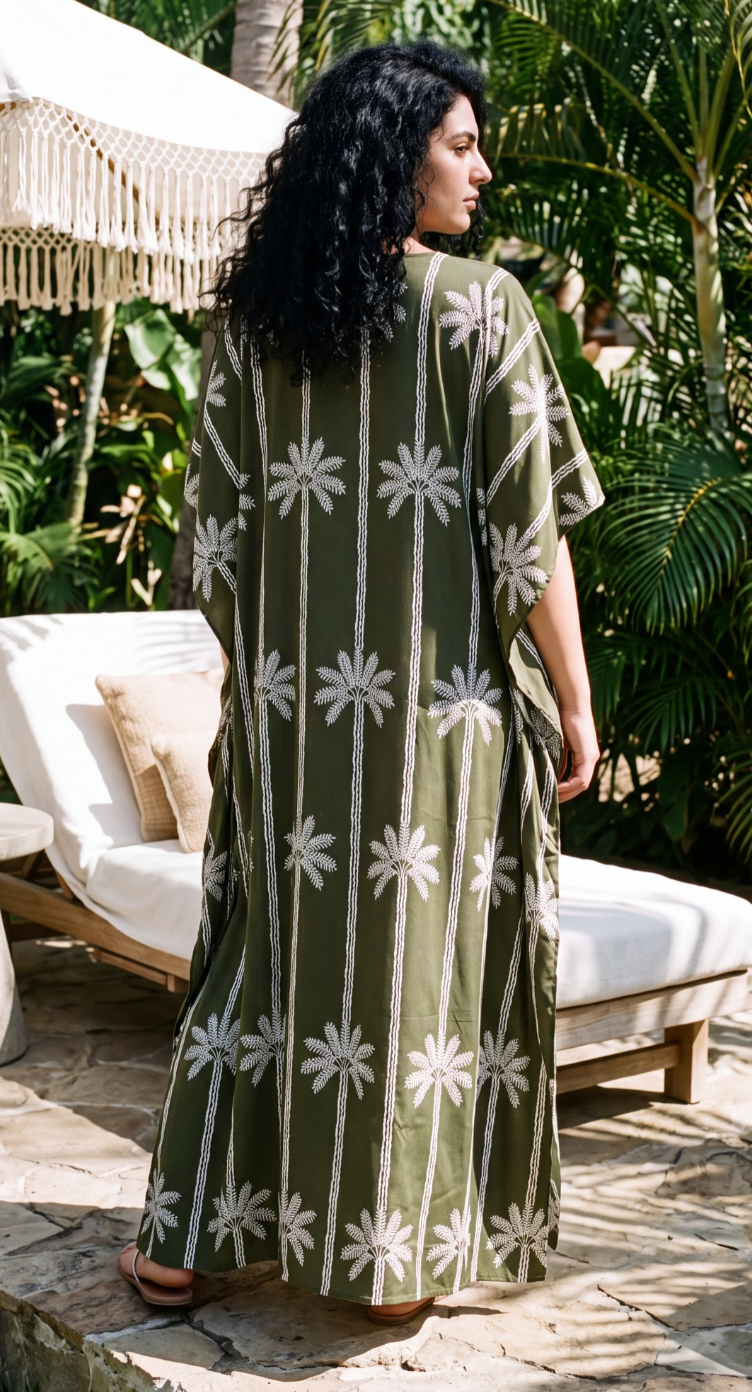Olive Palm Tree Plus Size Kaftan for Women 1X-3X | GypsieBlu