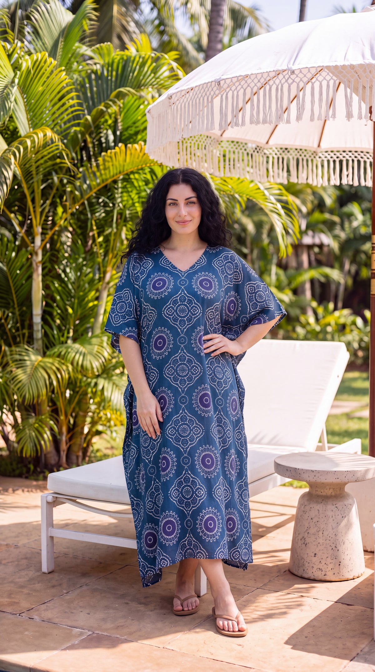 Navy Blue Geometric Plus Size Kaftan for Women 1X-3X | GypsieBlu