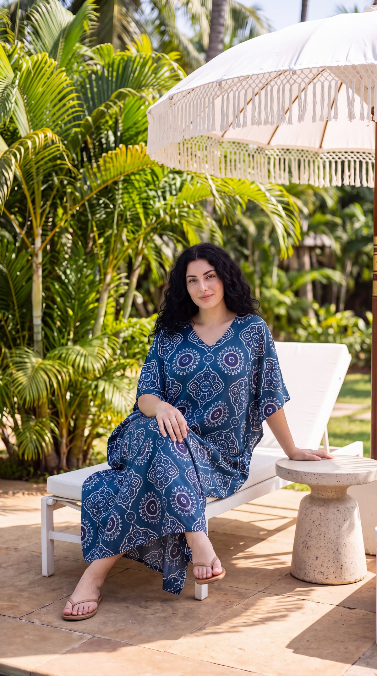 Navy Blue Geometric Plus Size Kaftan for Women 1X-3X | GypsieBlu