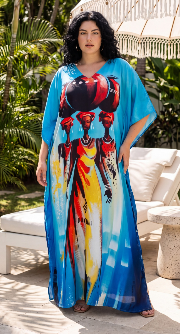 Turquoise Tribal Plus Size Kaftan for Women 1X-3X | GypsieBlu