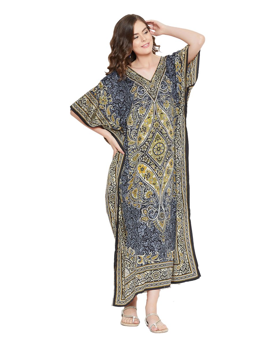 Paisley Printed Multicolor Polyester Plus Size Kaftan For Women