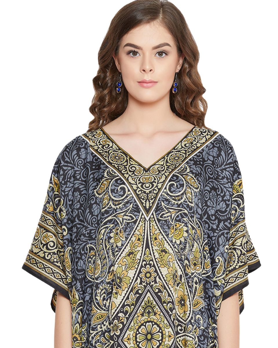 Paisley Printed Multicolor Polyester Plus Size Kaftan For Women