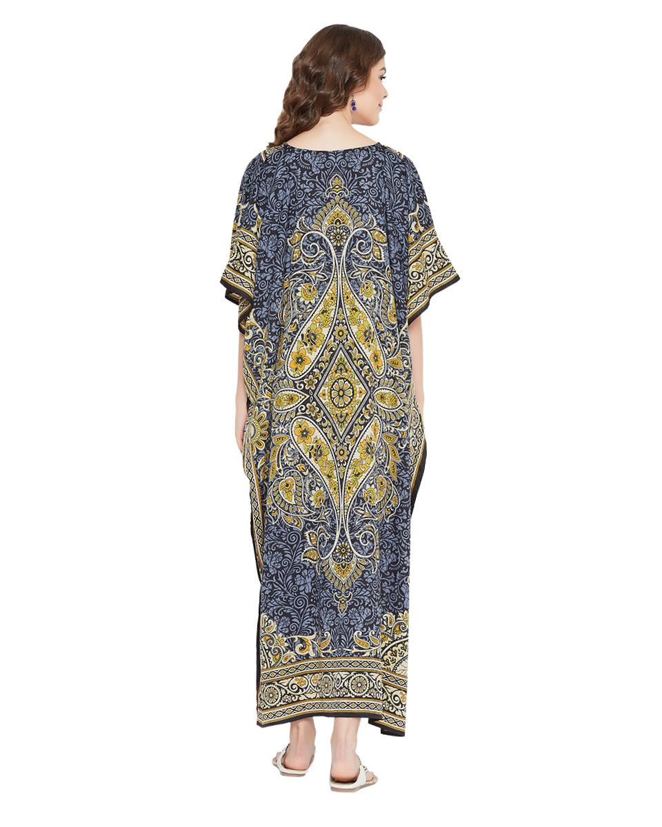 Paisley Printed Multicolor Polyester Plus Size Kaftan For Women