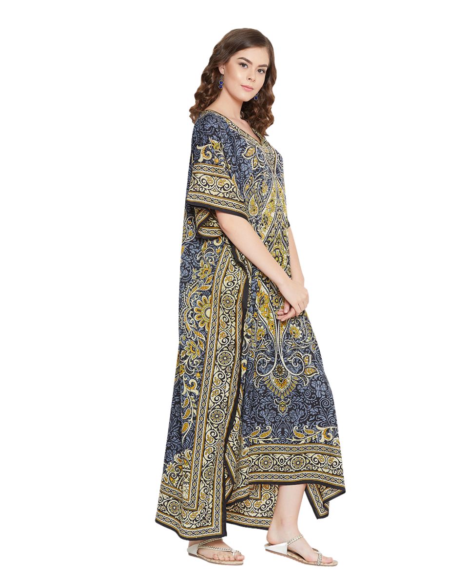 Paisley Printed Multicolor Polyester Plus Size Kaftan For Women