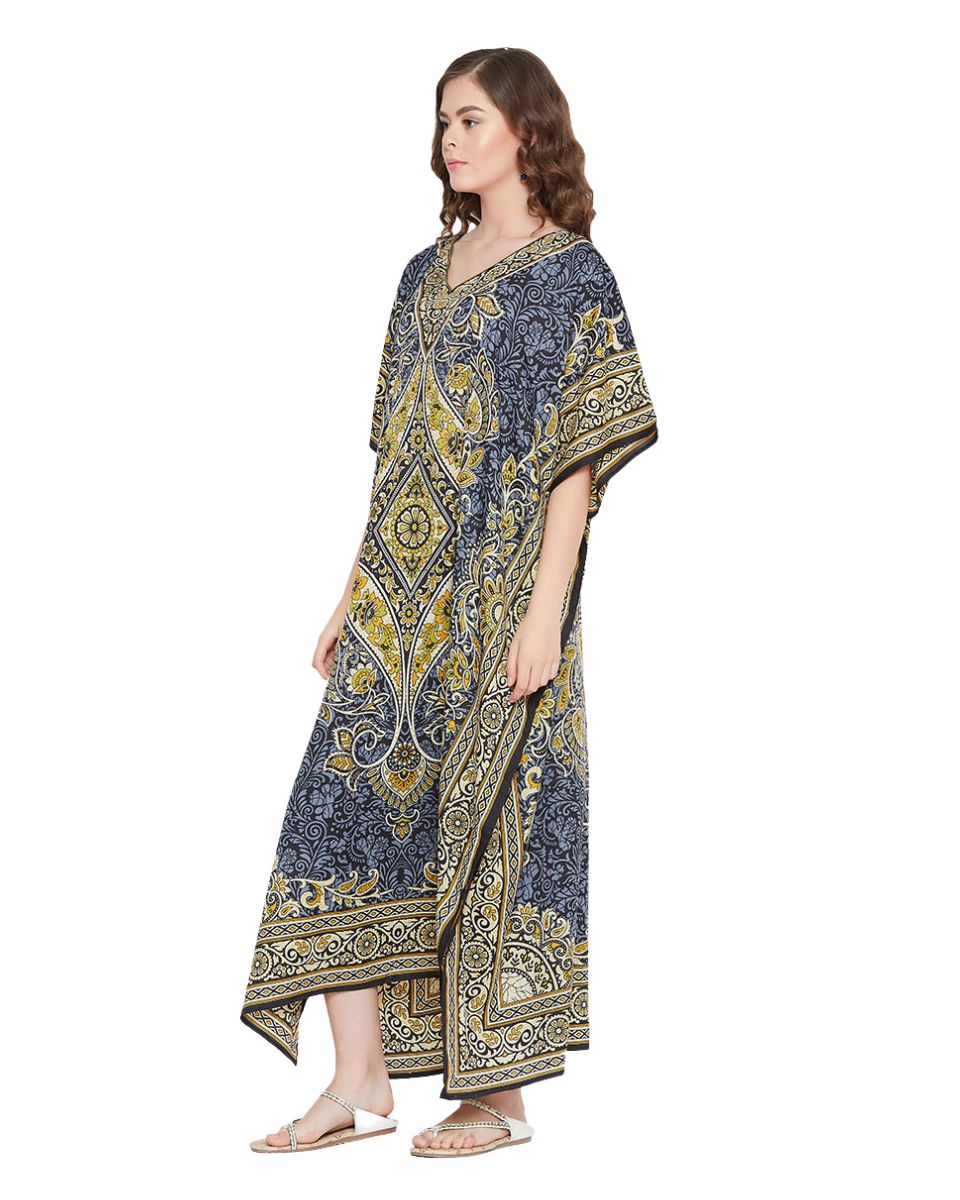 Paisley Printed Multicolor Polyester Plus Size Kaftan For Women