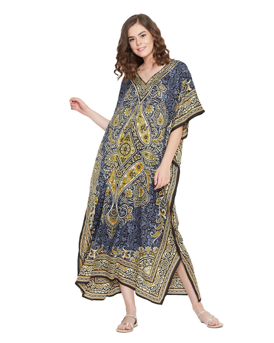 Paisley Printed Multicolor Polyester Plus Size Kaftan For Women