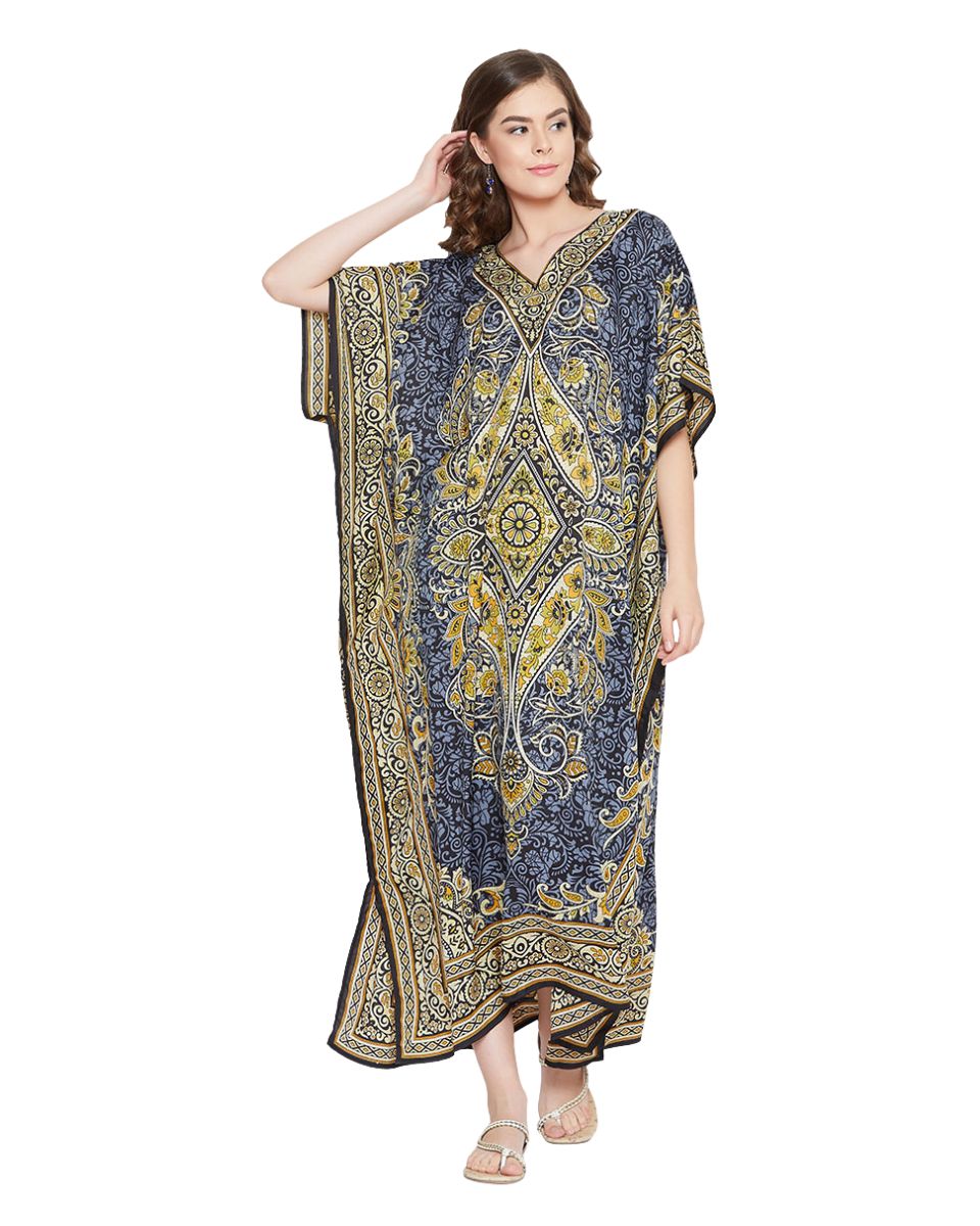 Paisley Printed Multicolor Polyester Plus Size Kaftan For Women