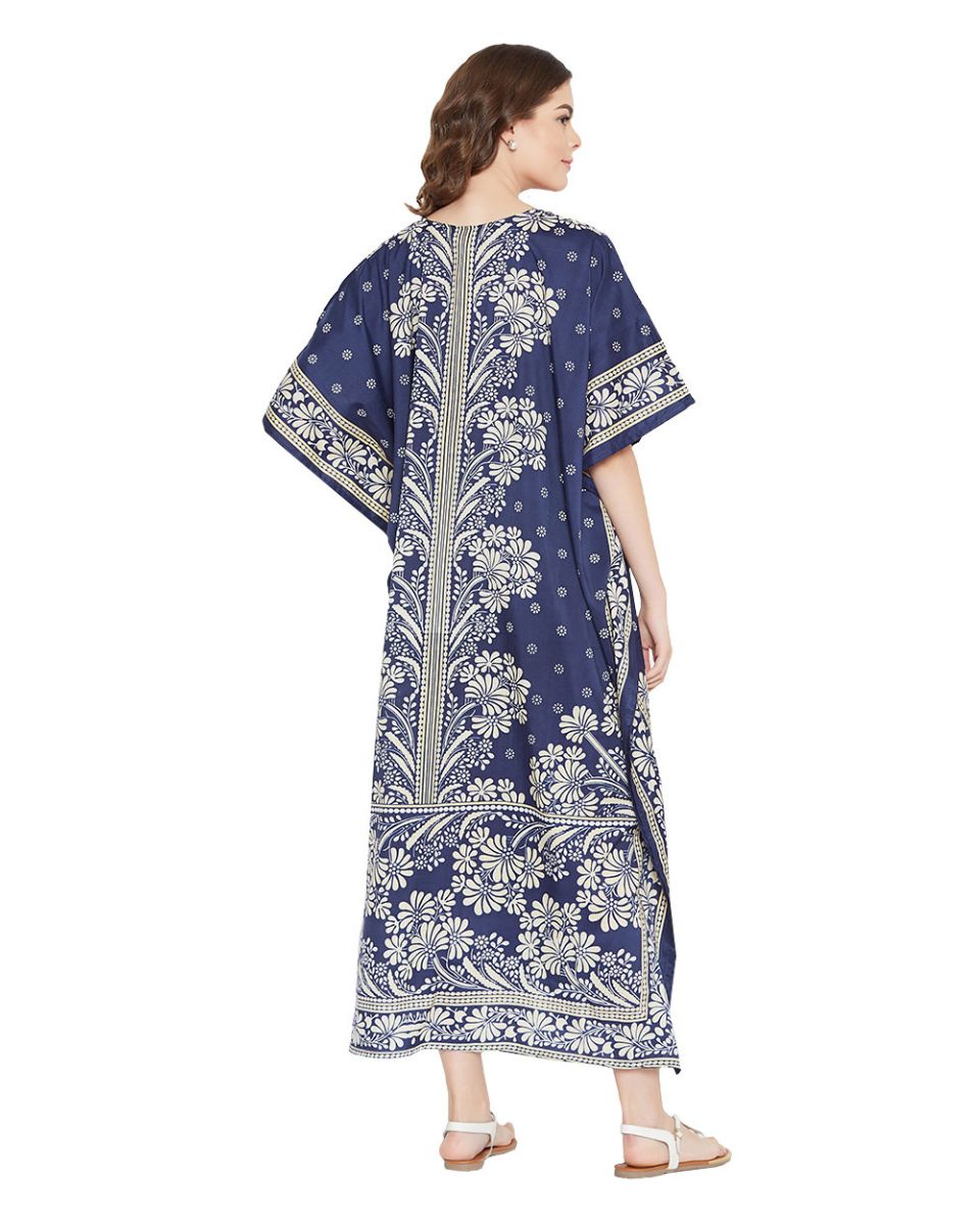 Navy Polyester Floral Print Lightweight Kaftan For Plus Size Women