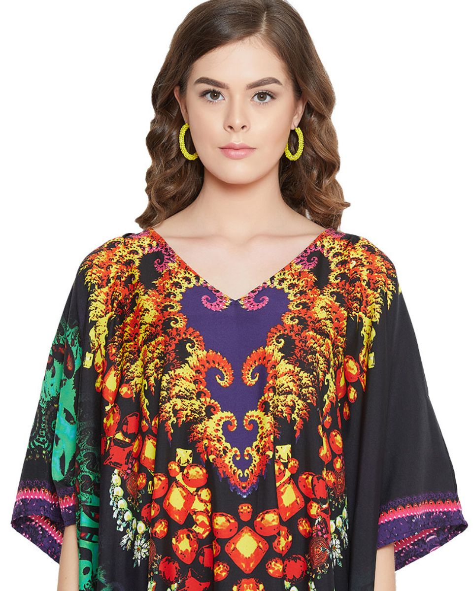 Women Mulit Color Kaftan Polyester Plus Size Gown Floral Print Long Maxi Kaftan