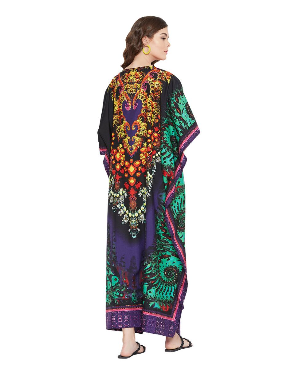 Women Mulit Color Kaftan Polyester Plus Size Gown Floral Print Long Maxi Kaftan