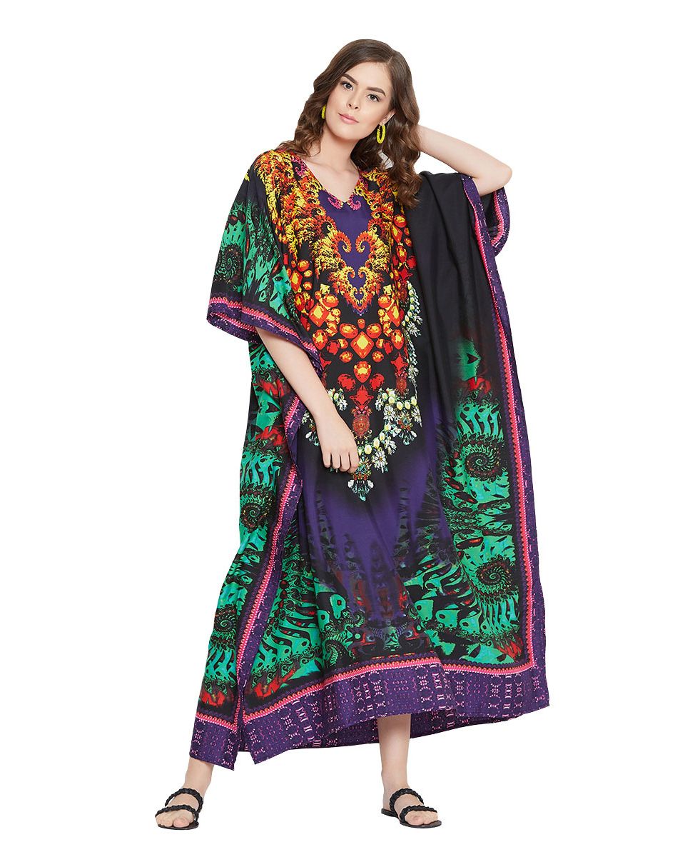 Gown Floral Print Long Kaftan Polyester For Plus Size Women