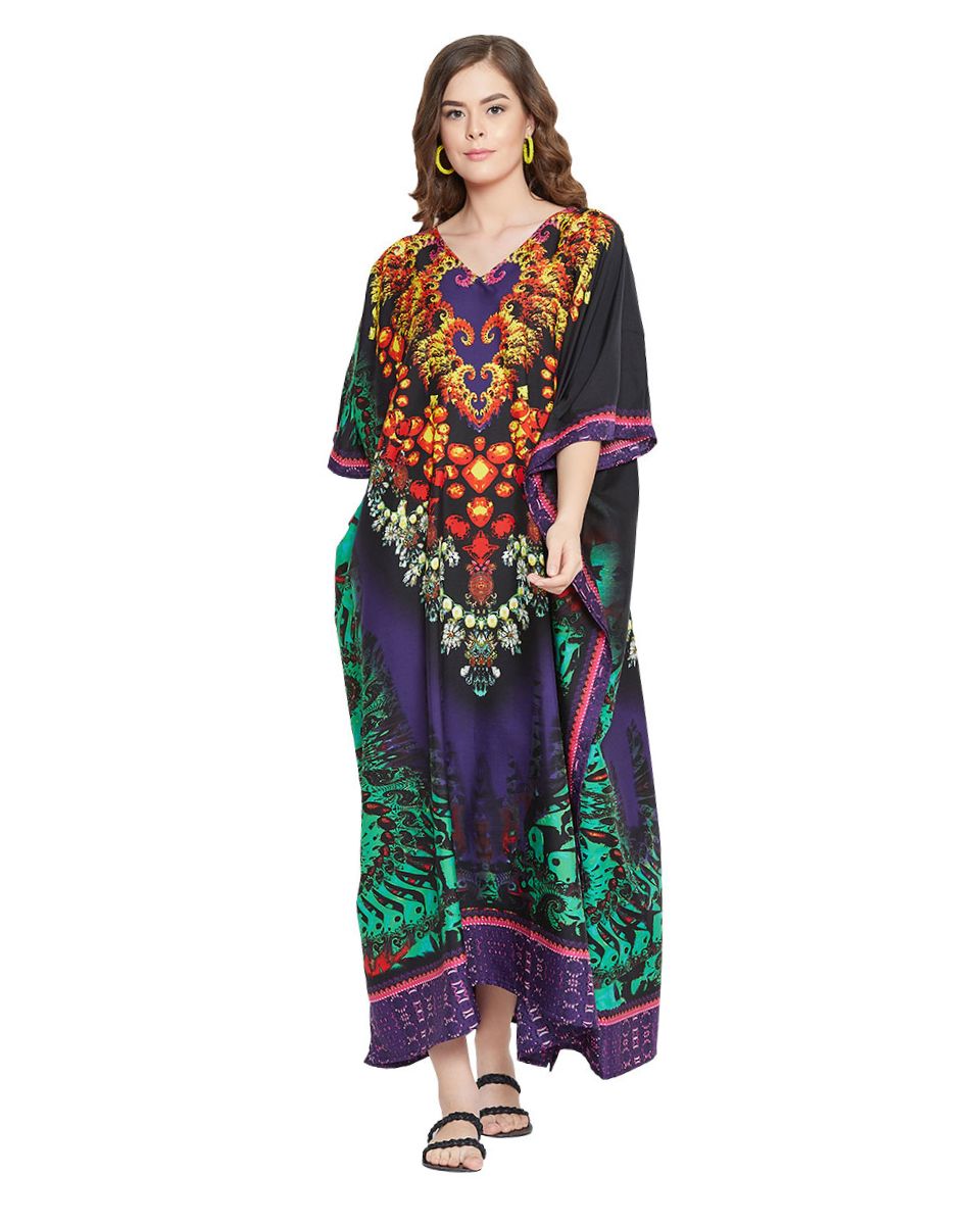 Women Mulit Color Kaftan Polyester Plus Size Gown Floral Print Long Maxi Kaftan