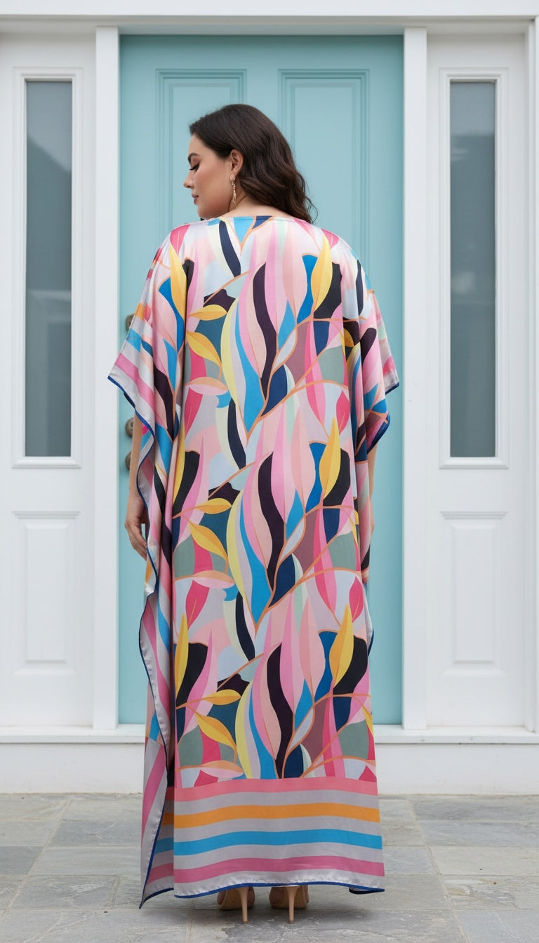 Leaf Light Pink Satin Women Plus Size Bridal Shower Beach Cover Up Maxi