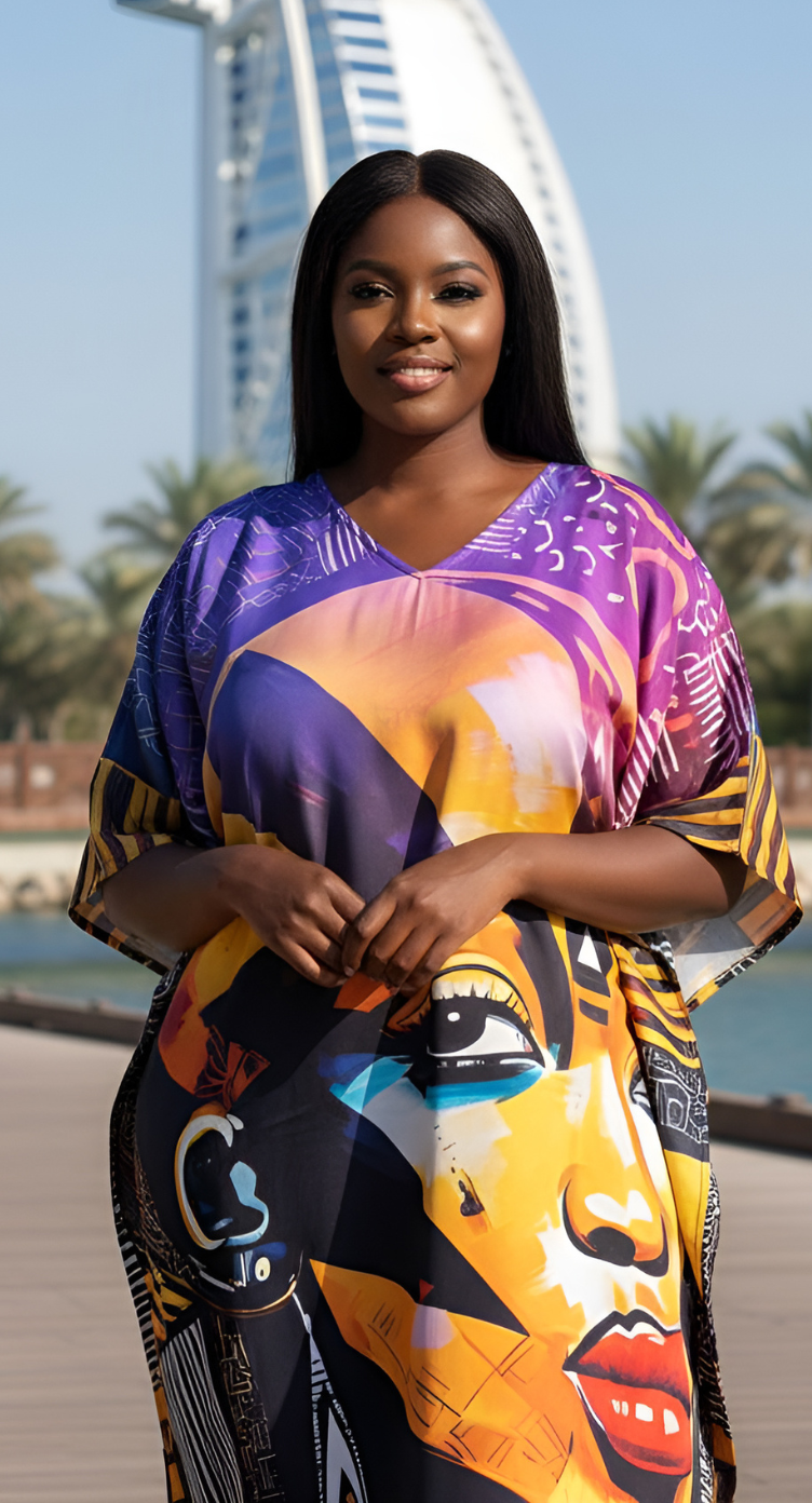 Tribal Black Satin Silk Women Plus Size Caftan Dress