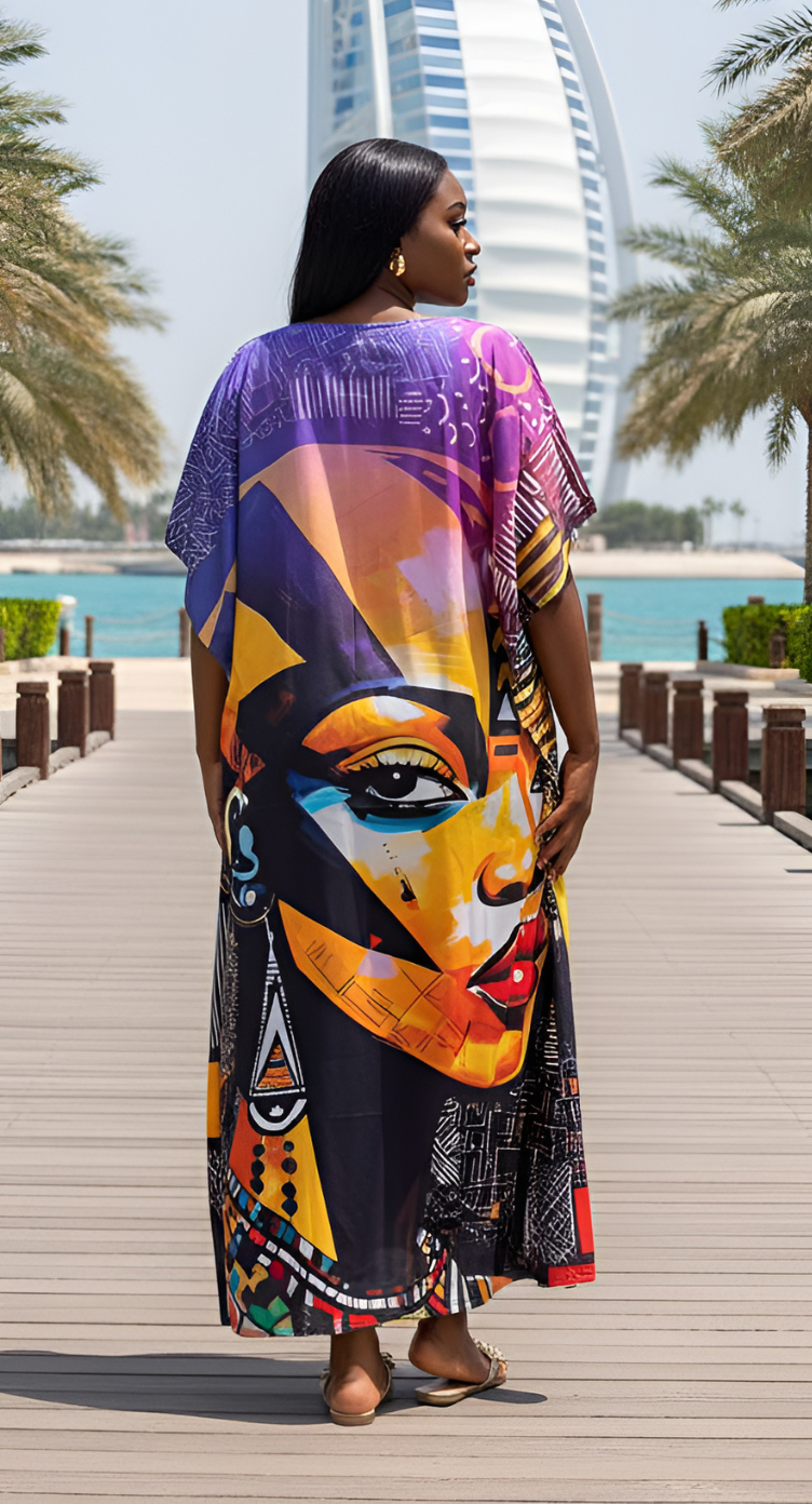 Tribal Black Satin Silk Women Plus Size Caftan Dress