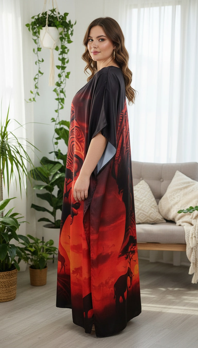 African Women Face Black Satin Plus Size Kaftan Dress for Evening Wear