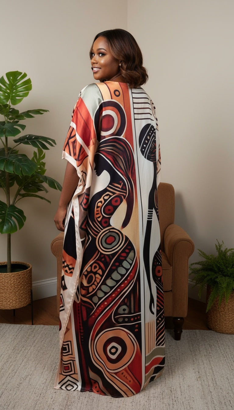 African Lady Cream Satin Plus Size Kaftan Dress for Day Wear