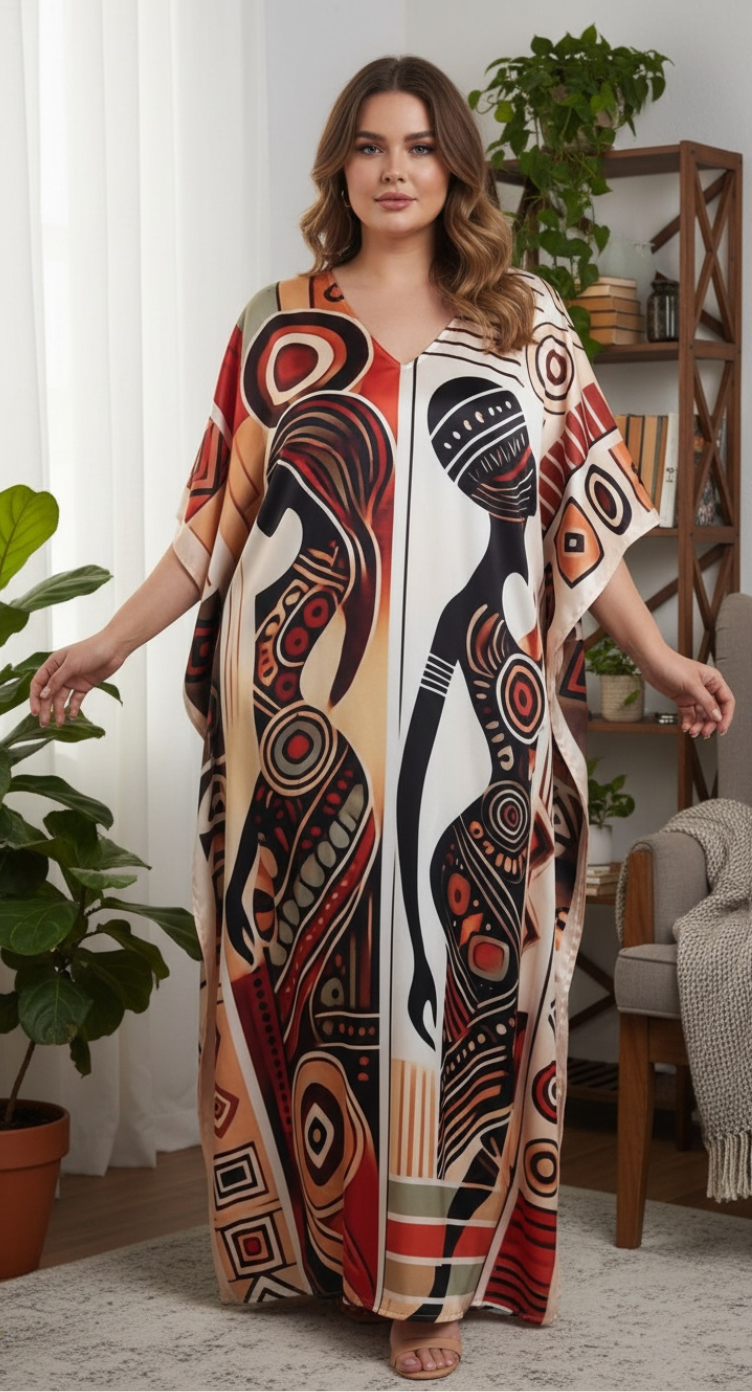 African Lady Cream Satin Plus Size Kaftan Dress for Day Wear