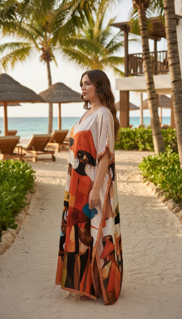 African Lady Beige Satin Women Plus Size Casual Resort Lounge Maxi Dress