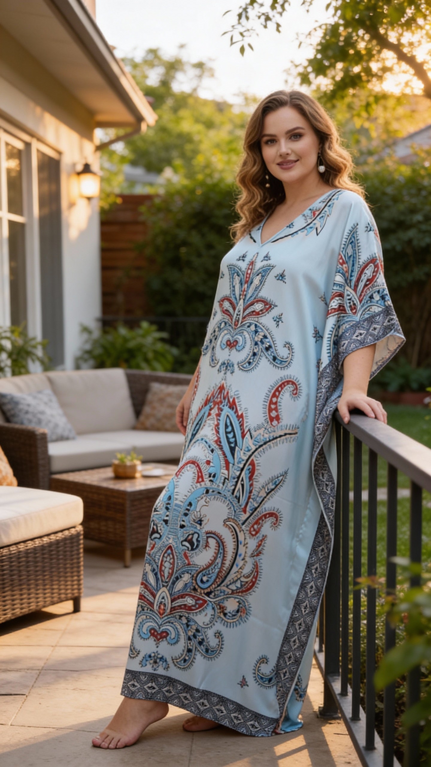 Silver Grey Paisley Satin Women Plus Size Kaftan Dress for Summer