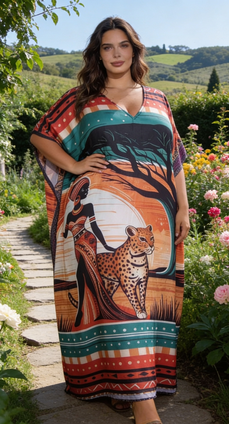 Rust African Satin Women Plus Size Kaftan Maxi Dress