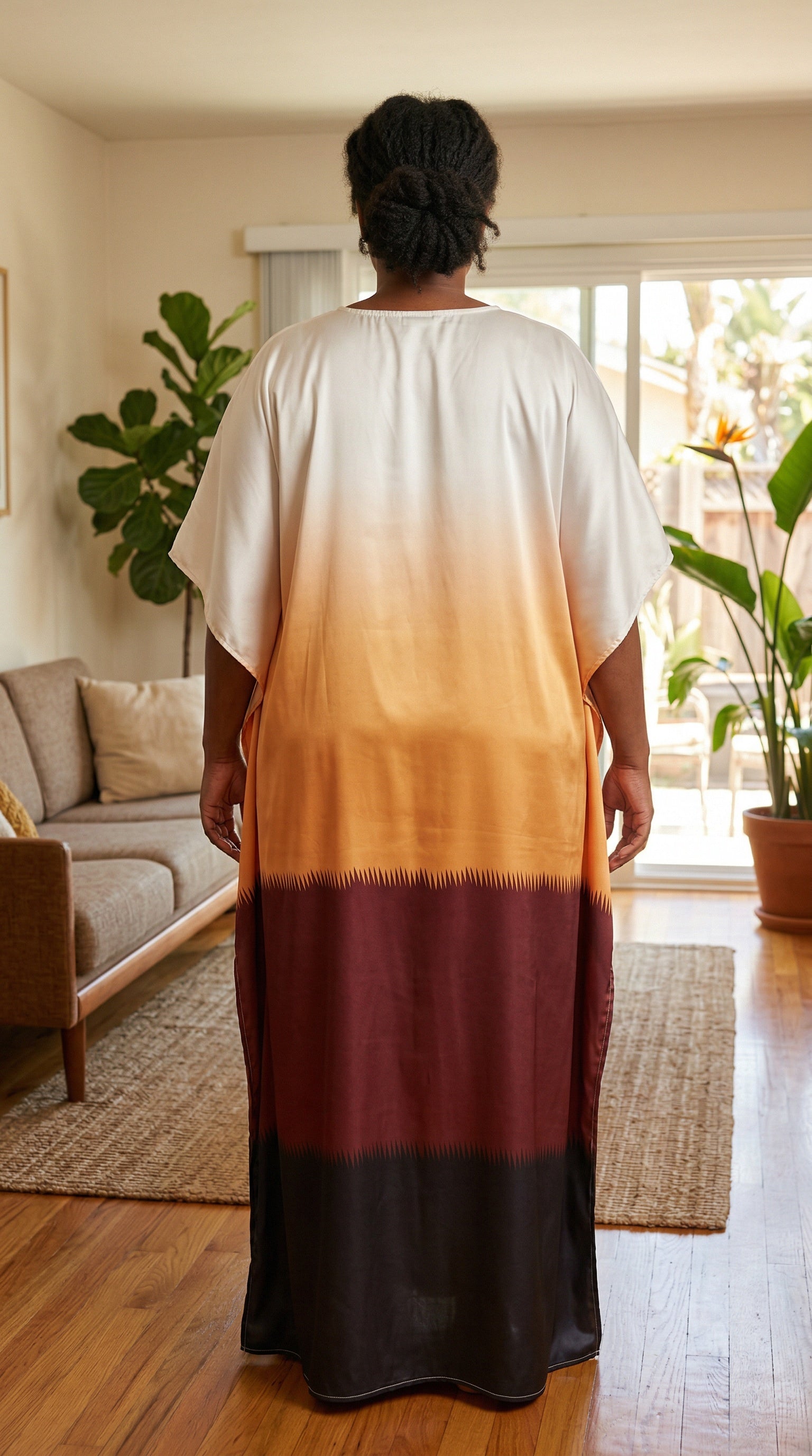 Multicolor Ombre Satin Women Plus Size Kaftan Beach Wear Dress