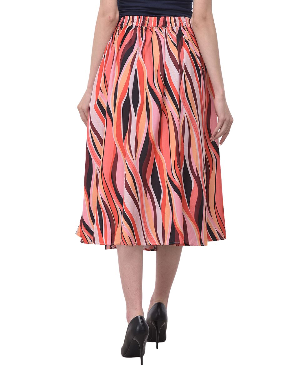 A Line Multicolor Striped Polyester Midi Skirt For Women