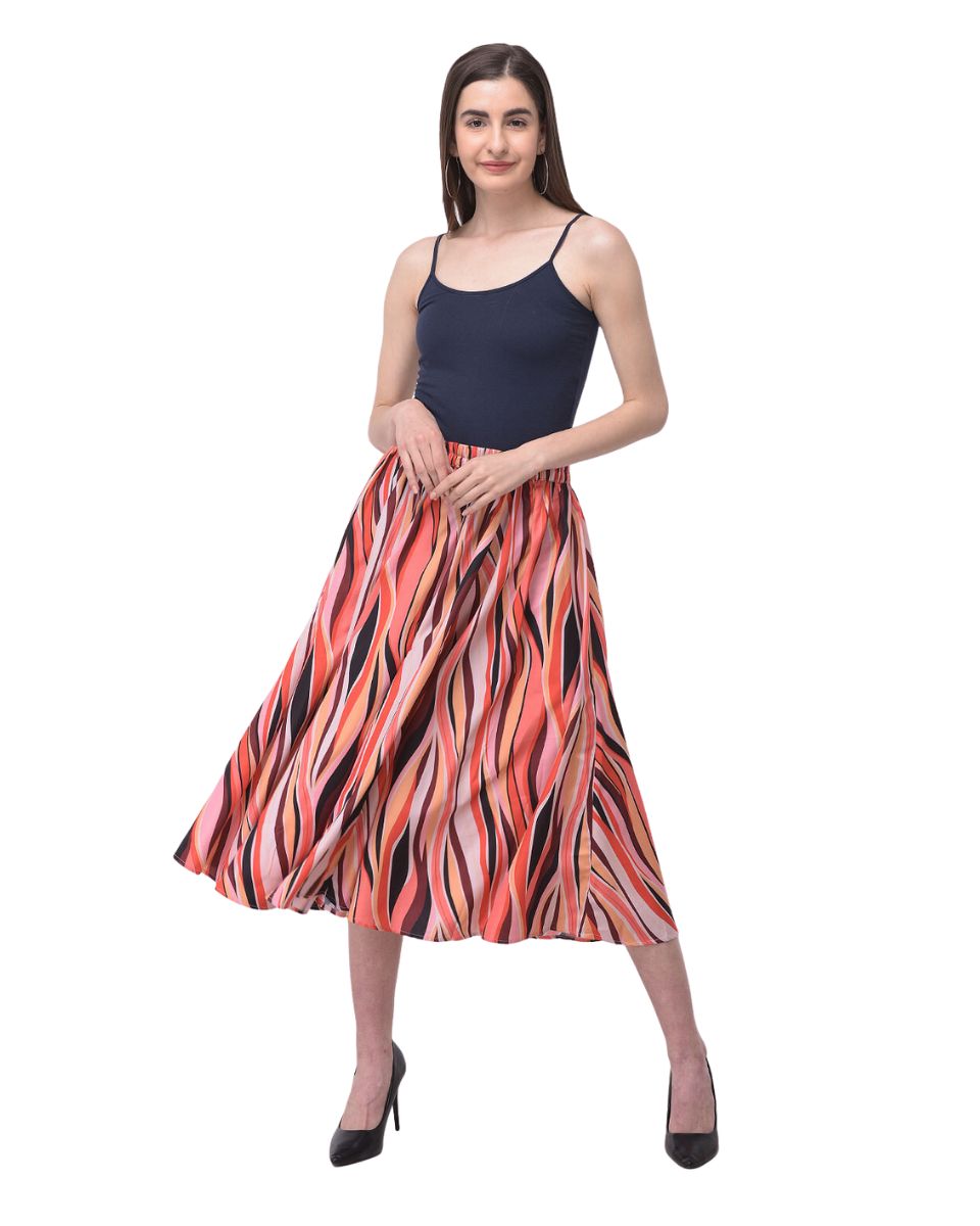 A Line Multicolor Striped Polyester Midi Skirt For Women