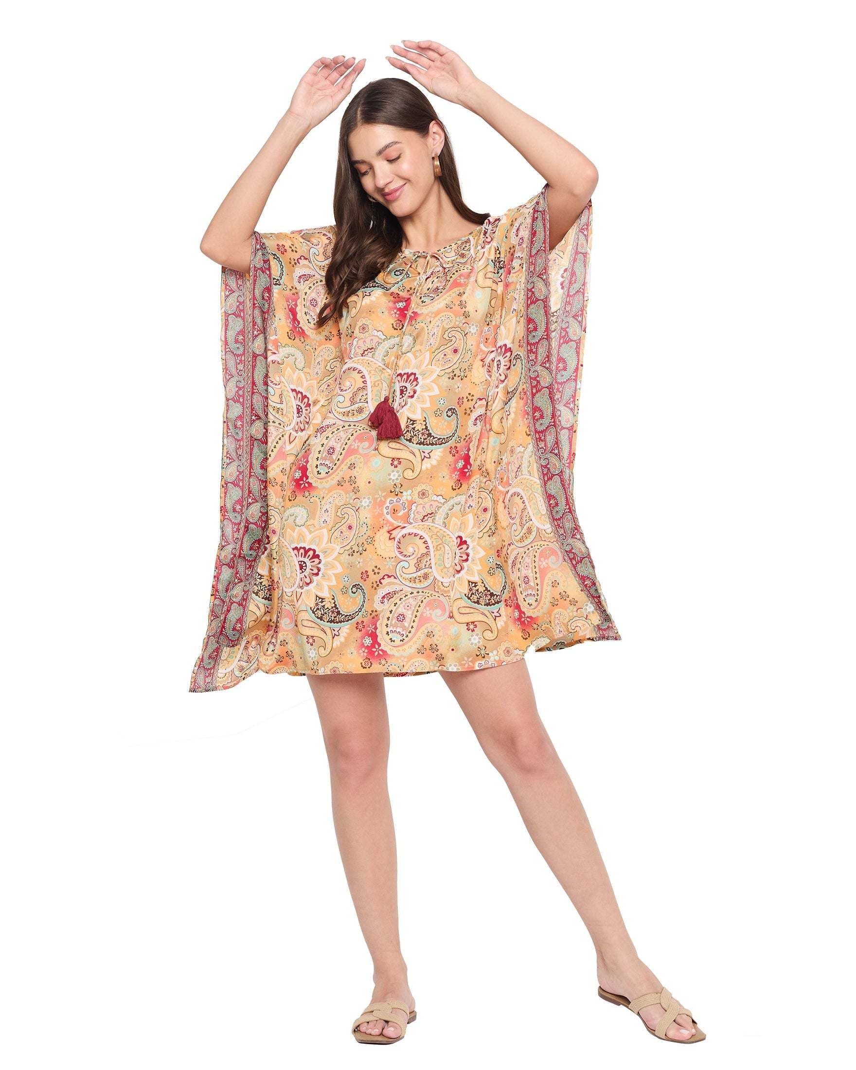 Paisley Print Women Plus Size Short Beach Kaftan Dress for Women