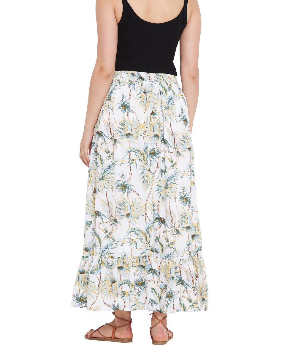 Floral Printed Off White Polyester Skirt For Women