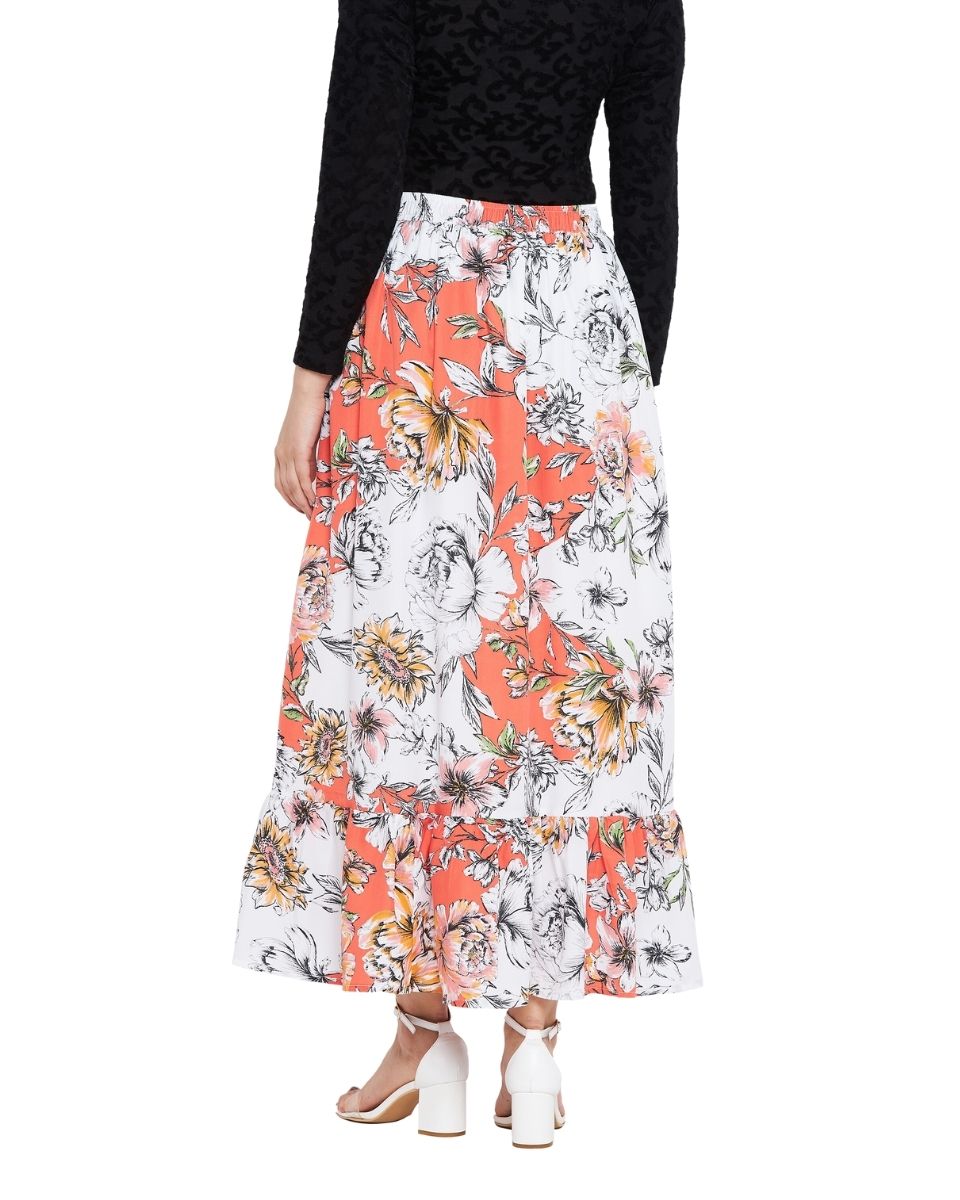 Floral Printed Multicolor Polyester Skirt For Women