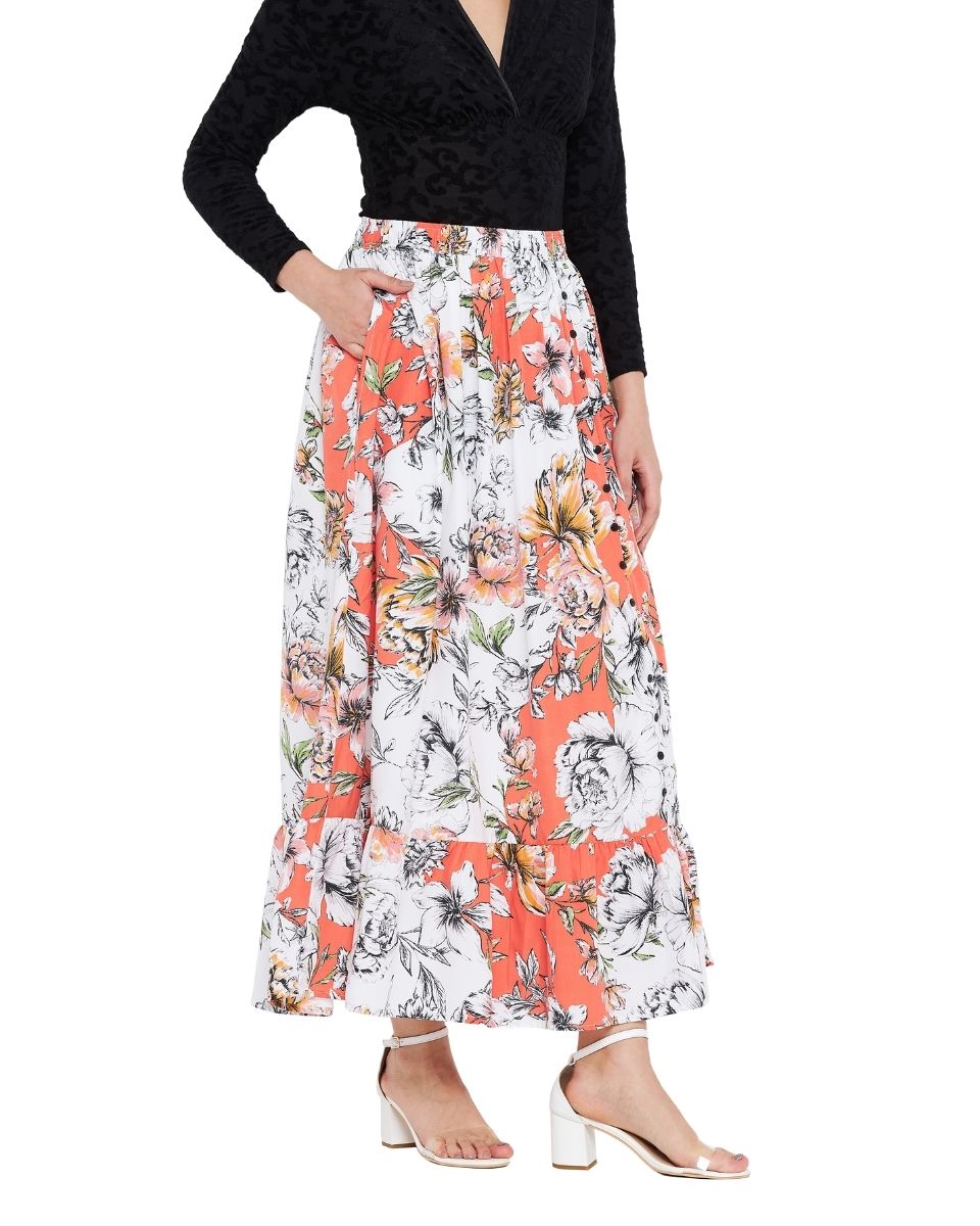 Floral Printed Multicolor Polyester Skirt For Women