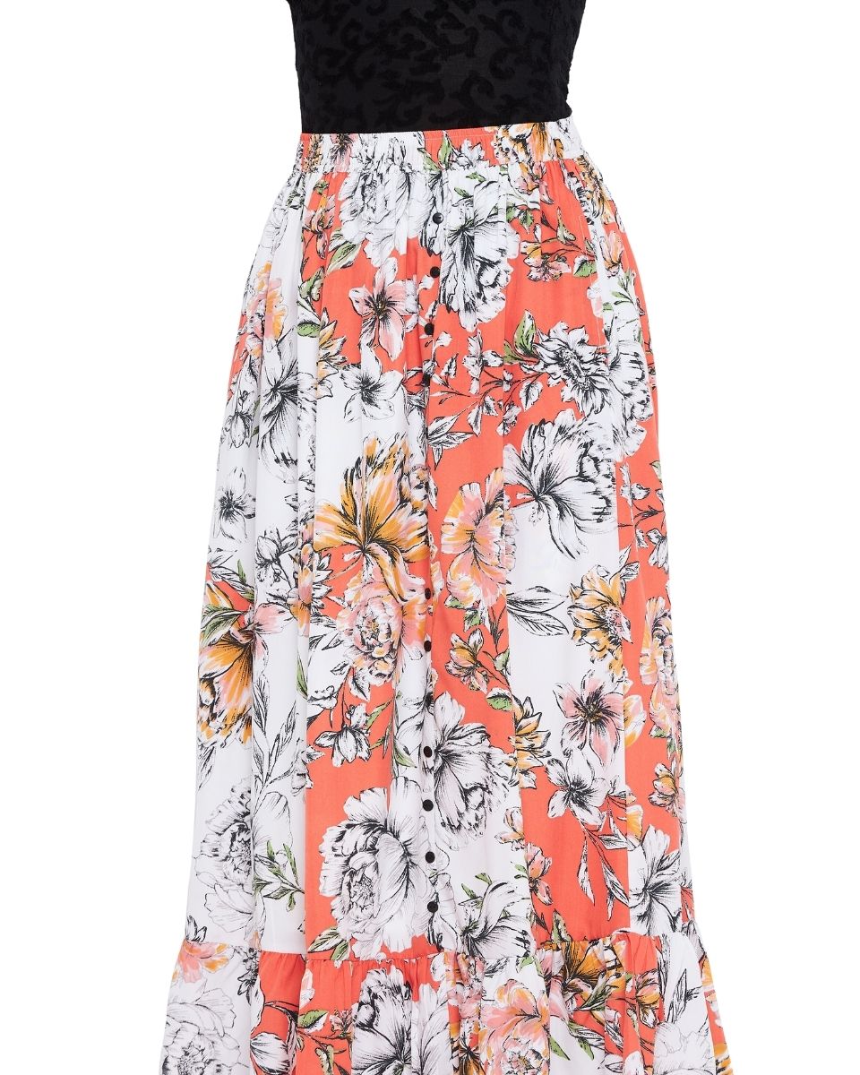 Floral Printed Multicolor Polyester Skirt For Women